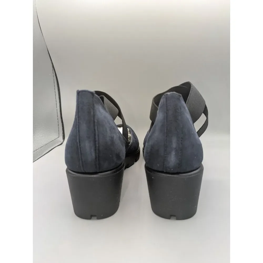 The Flexx Blue Suede Cross-Band Get Back Mary Jane Wedge Shoes New SZ 7.5